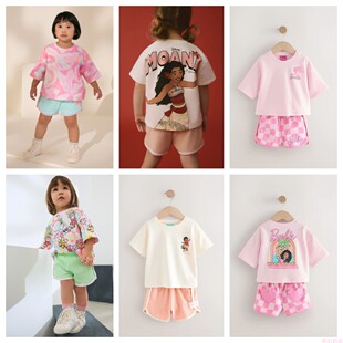 英国NEXT童装 25夏女童女宝宝Barbie Moana宽松短袖T恤+运动短裤