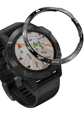 适用Garmin佳明Fenix6X手表飞耐时pro金属替换刻度不锈钢圈表盘保护套钢化膜