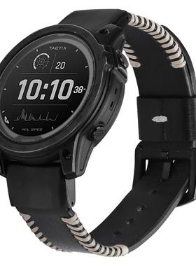 适用garmin佳明Forerunner970太阳能鱼纹真皮休闲快拆表带22mm