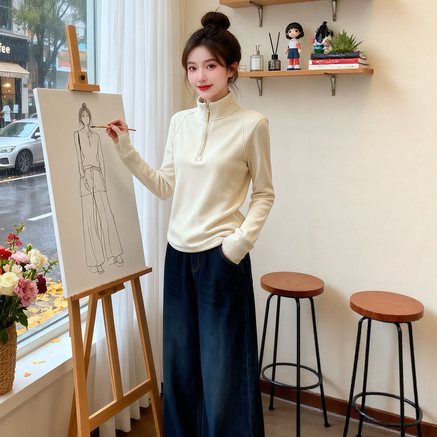 米色半高领卫衣长袖T恤女秋冬保暖内搭可外穿打底衫修身德绒上衣,个性定制/设计服务/DIY,棉服工装,淘宝优惠券,粉丝福利购,淘宝优惠卷