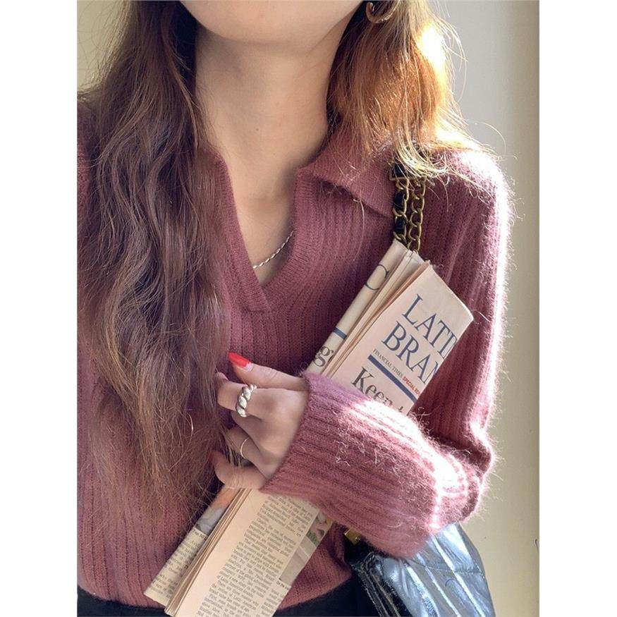 梅子色法式绝美毛衣女秋冬季V领正肩长袖内搭上衣软糯套头针织衫,个性定制/设计服务/DIY,棉服工装,淘宝优惠券,粉丝福利购,淘宝优惠卷