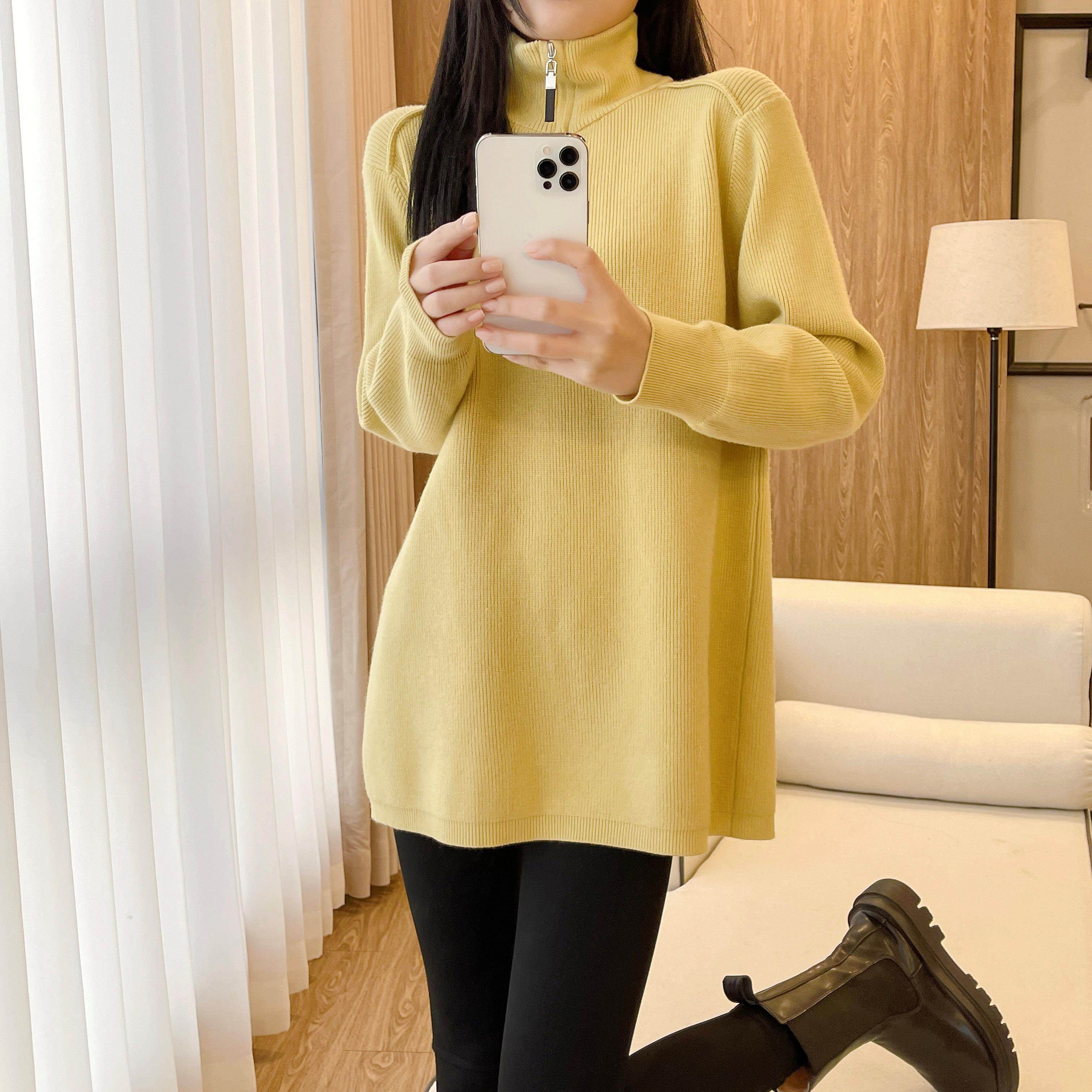 秋冬装新款半拉链高领毛衣女宽松中长款遮屁股内搭针织上衣打底衫,个性定制/设计服务/DIY,棉服工装,淘宝优惠券,粉丝福利购,淘宝优惠卷