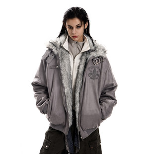 0123start 麂皮座山雕夹克棉服女哥特风加绒加厚立领工装外套冬季