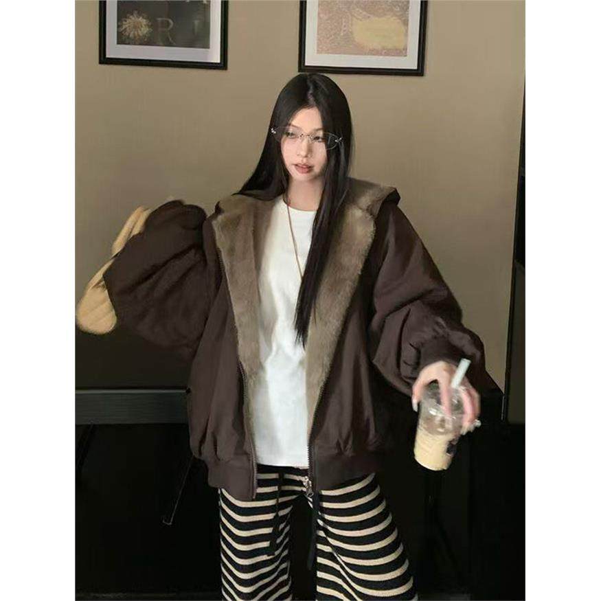 棉服女2025冬季双面穿美拉德新款加绒棉衣棉袄座山雕派克服厚外套,个性定制/设计服务/DIY,棉服工装,淘宝优惠券,粉丝福利购,淘宝优惠卷