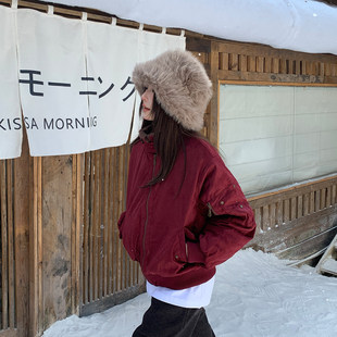 POTNG 麂皮飞行夹克棉服 国潮牌加厚保暖宽松秋冬季情侣外套女