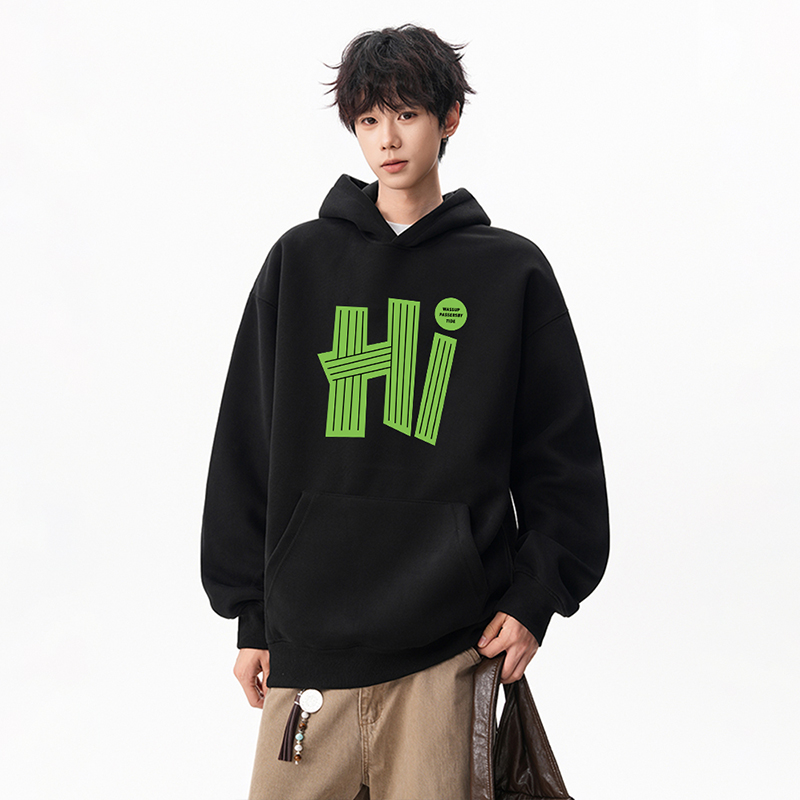 WASSUP PASSERSBY TIDE秋冬季美式纯棉加绒男女生连帽卫衣情侣款