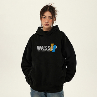 国潮牌全棉宽松男女生连帽卫衣 WASSUP PASSERSBY TIDE新款 秋冬季