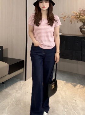 kokokaaran/可可咔伦 2025新款修身显瘦条纹圆领短袖T恤SH250096