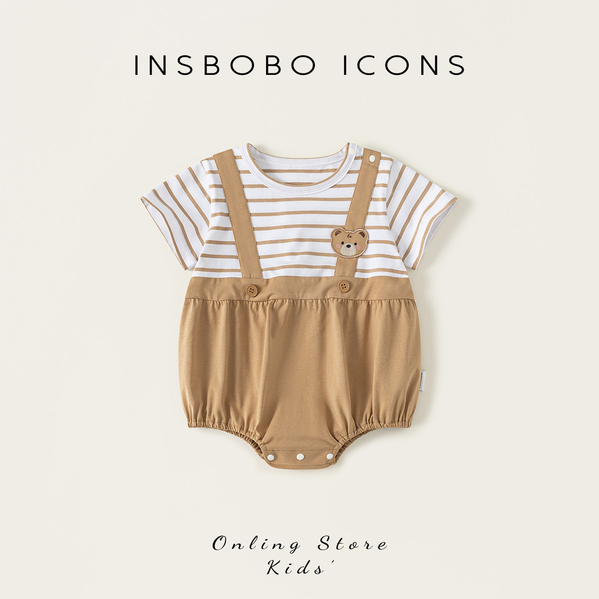 INSbobo条纹拼接短袖三角爬图片