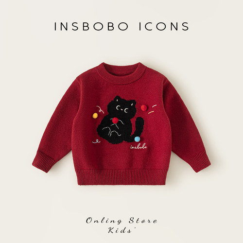 INSbobo卡通图案圆领套头毛衣