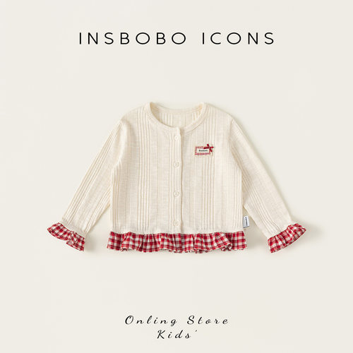 INSbobo格子荷叶边甜美外套