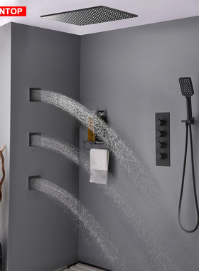 kasentop浴室花洒套装嵌入墙式恒温淋浴暗装黑色吊顶莲蓬喷头