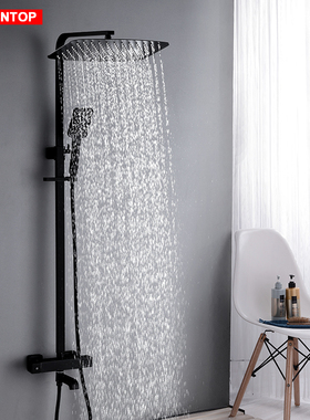 凯施恩欧式浴室方形恒温淋浴花洒套装铜增压淋雨磨砂黑色花洒包邮