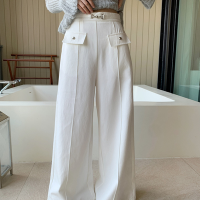 老钱风双口袋显瘦收胯直筒女裤