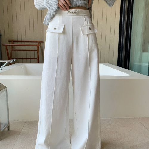 老钱风双口袋显瘦收胯直筒女裤