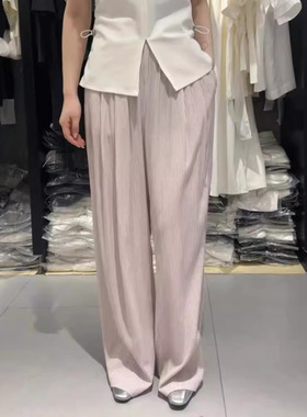 韩里韩气滴条纹裤子~超舒适宽松阔腿裤休闲百搭家居裤温柔粉24112