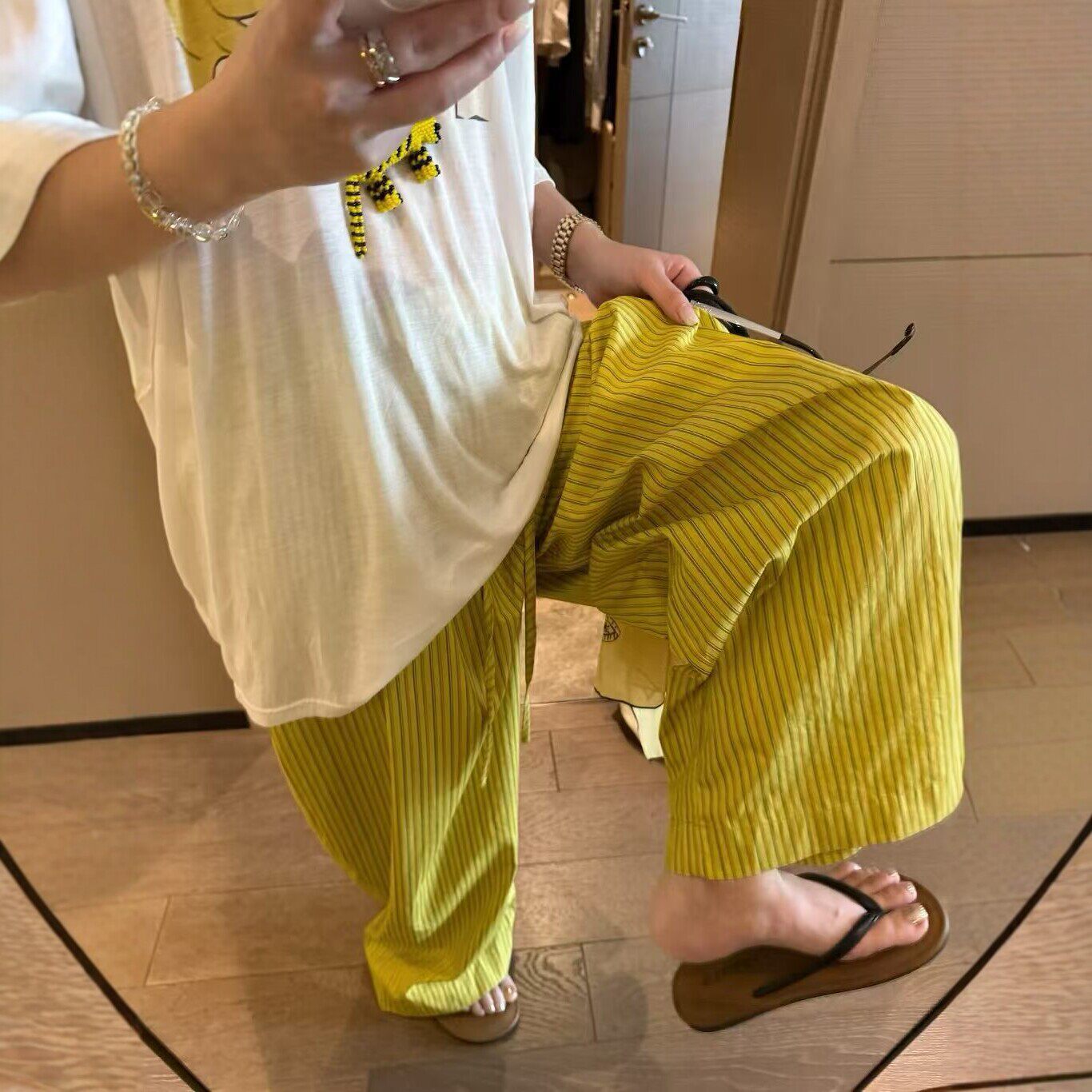 夏季慵懒宽松垂感条纹女休闲裤