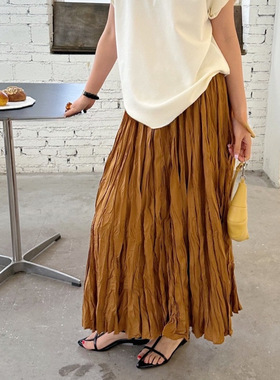 BANANACANDY夏季新款设计感褶皱复古百搭半身裙压褶中长款裙0964