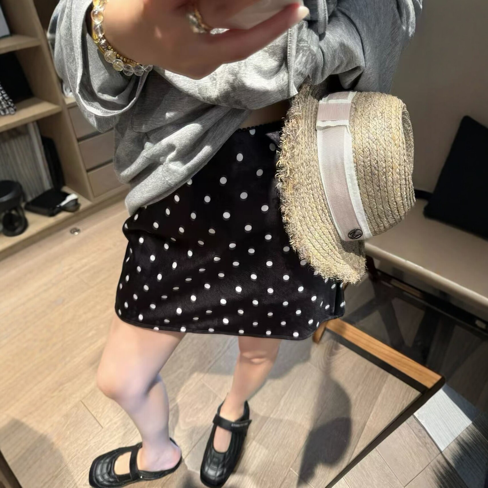 复古风超短波点缎面半身裙一甜辣风醋酸光泽感高腰显瘦气质包臀裙