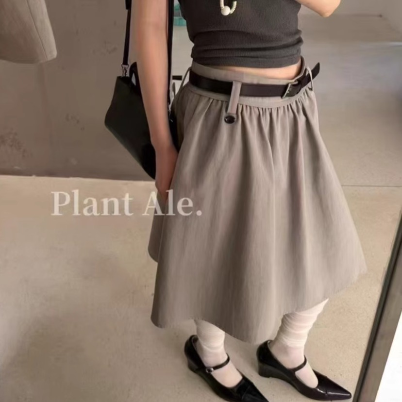 现货折扣一韩国东大门新款高腰半身裙一百搭休闲天丝伞裙送腰带