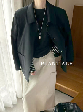 现货折扣一PlantAle韩系酷飒感翻领外套全棉通勤休闲上衣女W8338