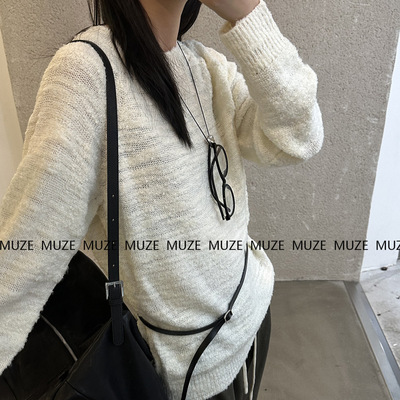 现货折扣一韩系羊毛混纺针织打底衫慵懒百搭圆领毛衣女装秋P3780