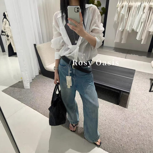 复古蓝水洗高腰宽松牛仔裤女