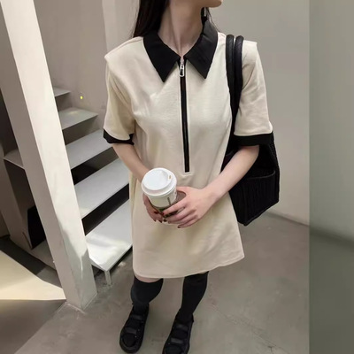 小众设计感POLO领短裙~夏季小香风连衣裙黑白撞色知性小个子女307
