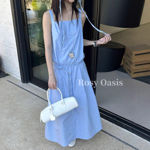 2025春夏新款全棉吊带裙一复古文艺风清新无袖背心裙连衣裙W7209