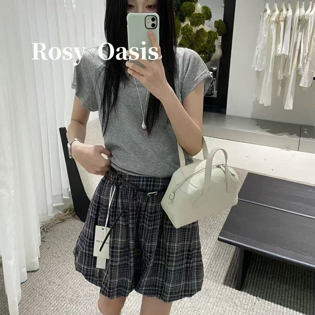 PlantAle蓝色格子花苞短裙女小个子显瘦半身裙高腰显瘦a字裙R6191