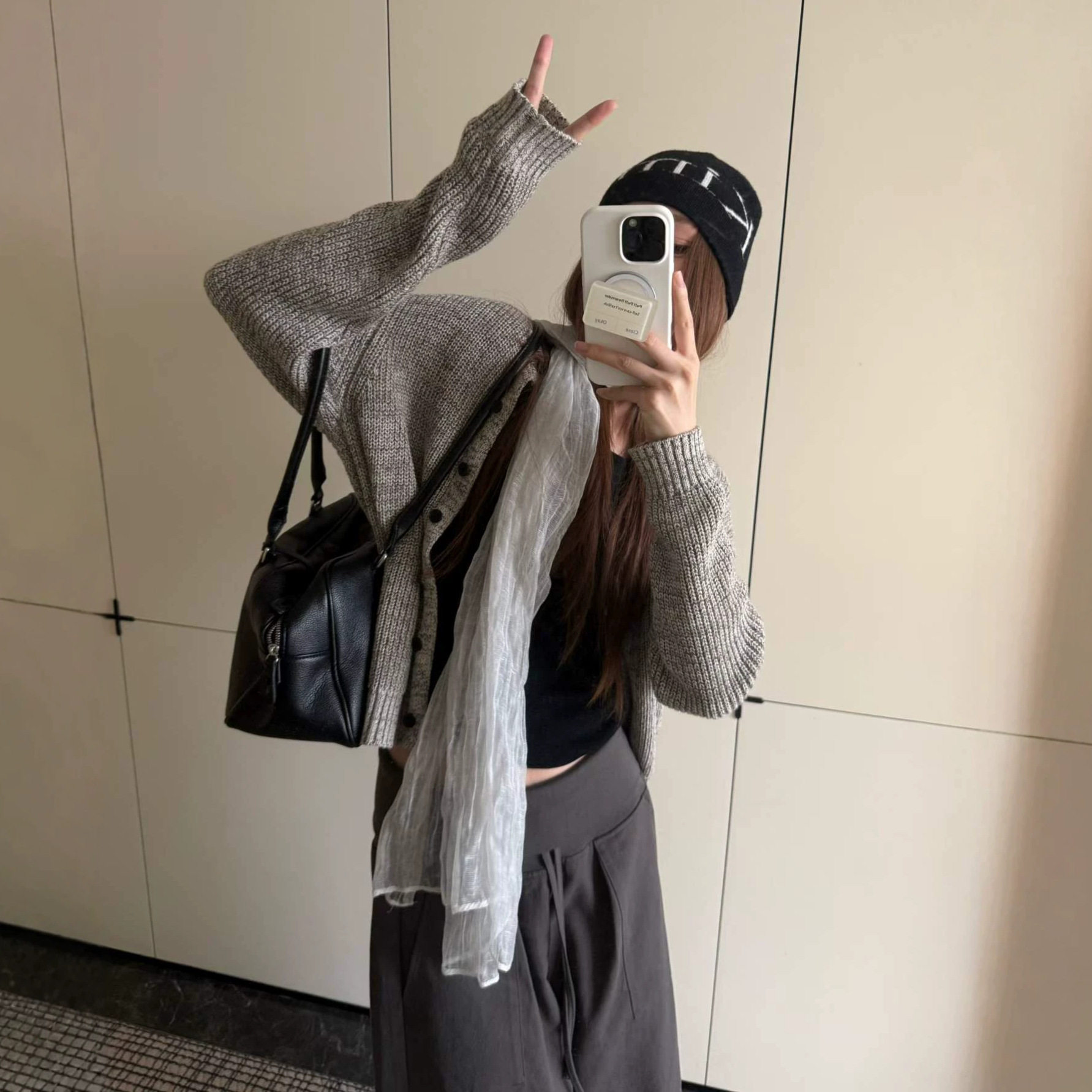 棉麻混纺慵懒风宽松针织开衫女