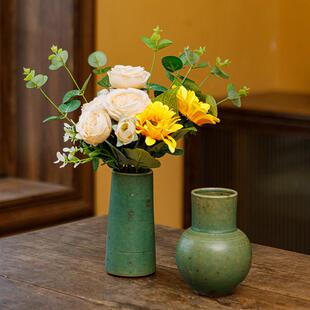 景德镇纯手工粗陶复古文艺清新小花瓶艺术花器客厅装 饰品插花摆件