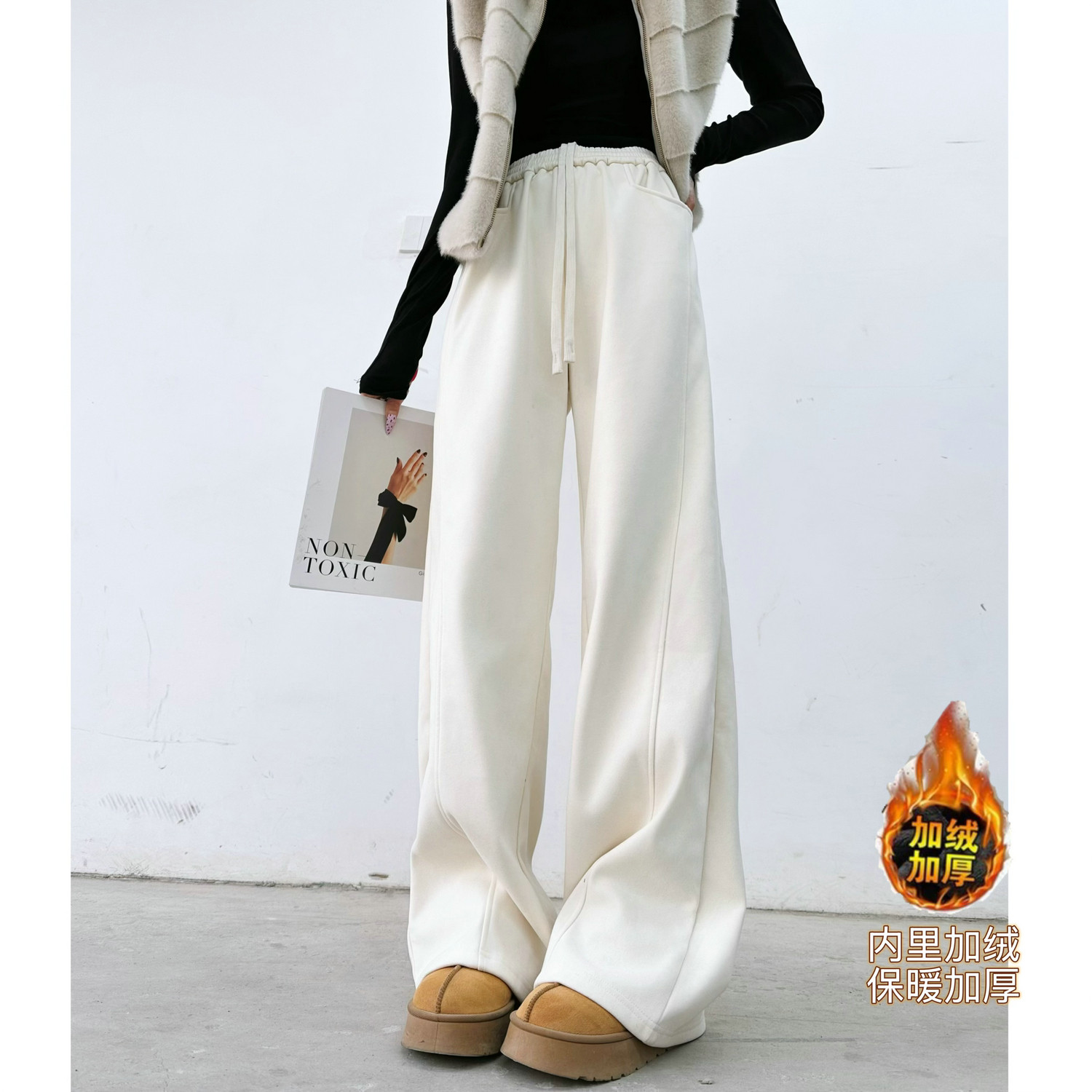 高腰原创猫猫家长裤加长女裤