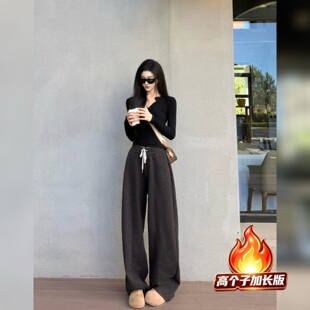 猫猫家加长女裤冬高个子加绒加厚小奶豹豹纹弯刀裤显瘦阔腿休闲裤