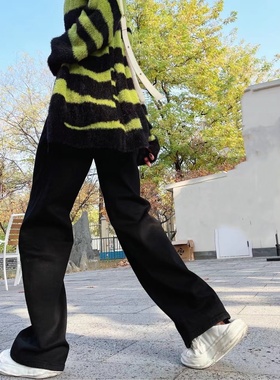 猫猫家加长女裤黑色牛仔裤女高个子高腰显瘦宽松阔腿长裤子直筒裤