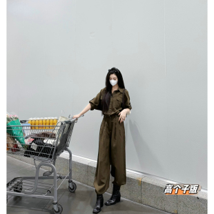 连体裤 连体衣女时尚 潮 高个子老钱风复古polo领工装 猫猫家加长女裤