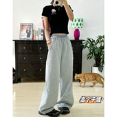 猫猫家加长女裤 宽松阔腿运动裤 春夏松紧腰拼接弯刀裤 女撞色香蕉裤