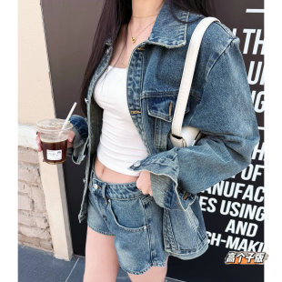猫猫家高个子穿搭100棉牛仔外套女巨好看韩里韩气的水洗蓝色套装