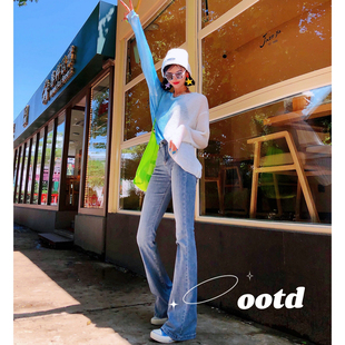 喇叭裤 弹力微喇超模裤 女欧美紧身包臀高腰超长裤 猫猫家加长牛仔裤