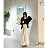 猫猫家加长女裤 高腰弯刀裤 高个子春杏色抗皱垂垂裤 懒人穿搭休闲裤