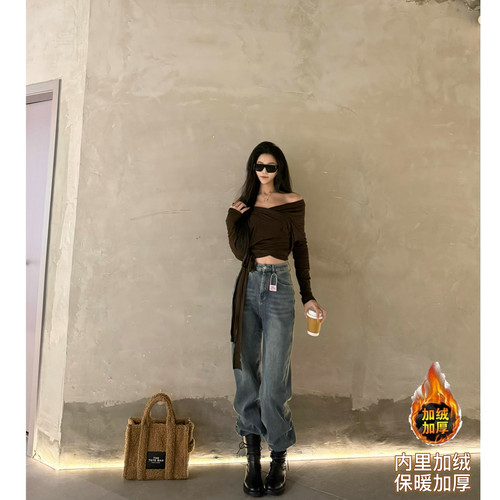 直筒长裤厚牛仔秋冬加长女裤