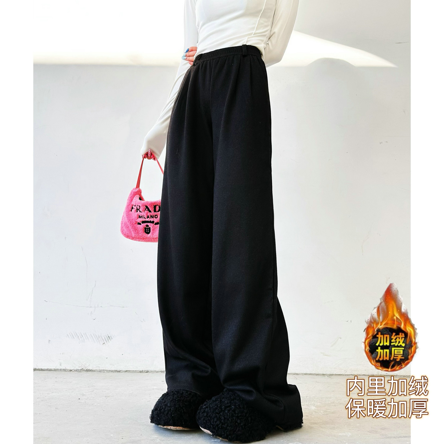 高腰原创猫猫家长裤加长女裤