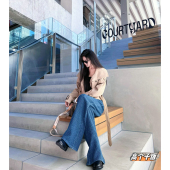 子 女直筒阔腿拖地裤 猫猫家加长女裤 秋冬小香风高腰显瘦麻花牛仔裤