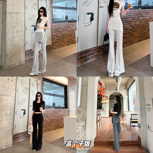 猫猫家加长女裤春夏高个子加长黑色假两件屁帘微喇裤女宽松喇叭裤