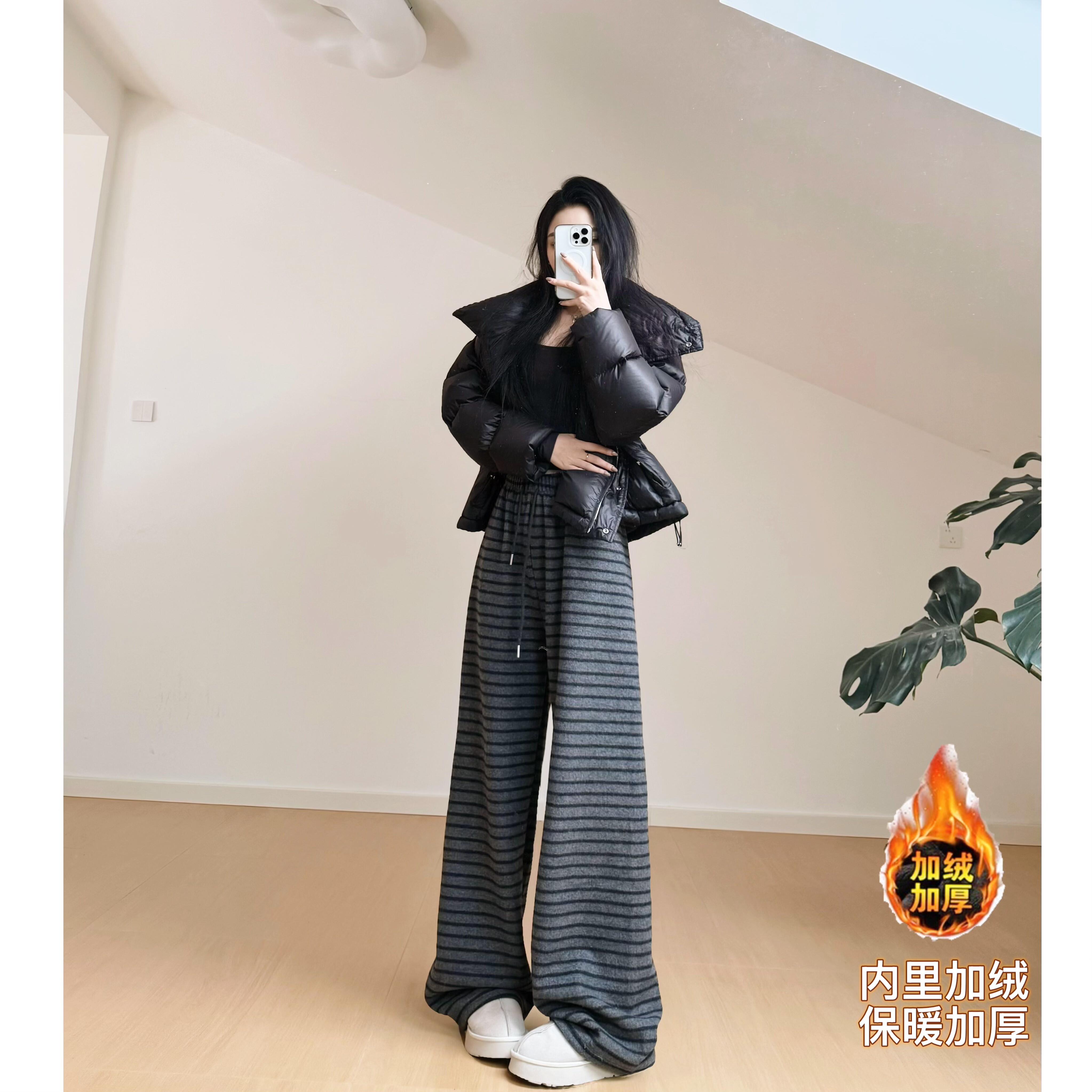 高腰原创猫猫家长裤加长女裤