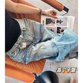 复古宽松泼墨长裤 高街水洗做旧小众牛仔裤 脏脏美式 猫猫家加长女裤