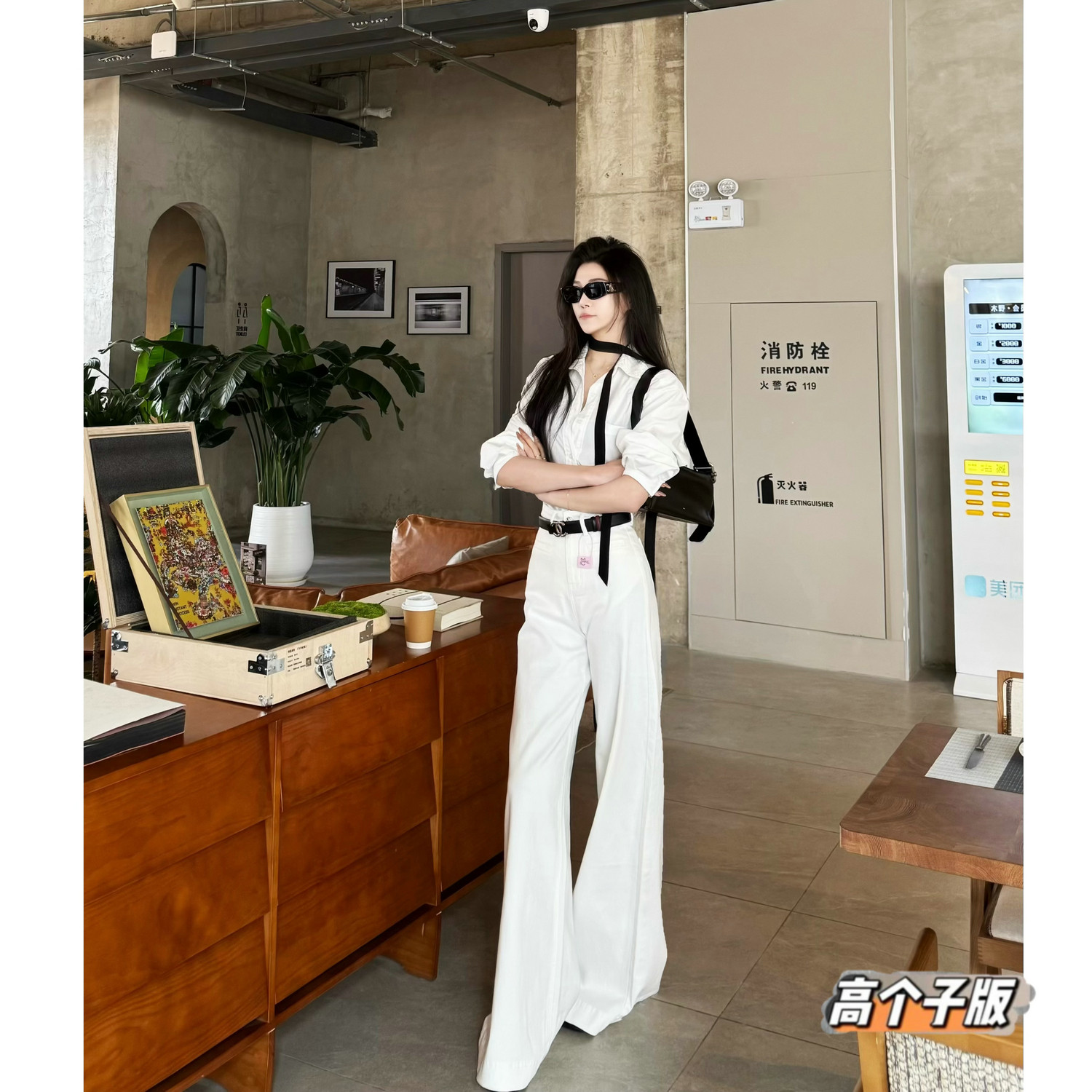 猫猫家加长女裤春夏高个子白色不贴腿微喇牛仔裤女宽松阔腿喇叭裤