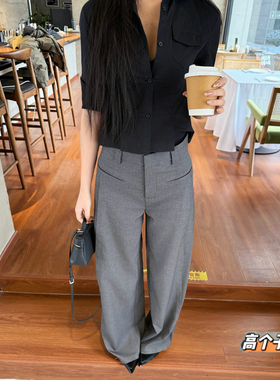 猫猫家加长女裤春夏高个子叠褶腰贴西裤女百搭阔腿垂感拖地裤宽松