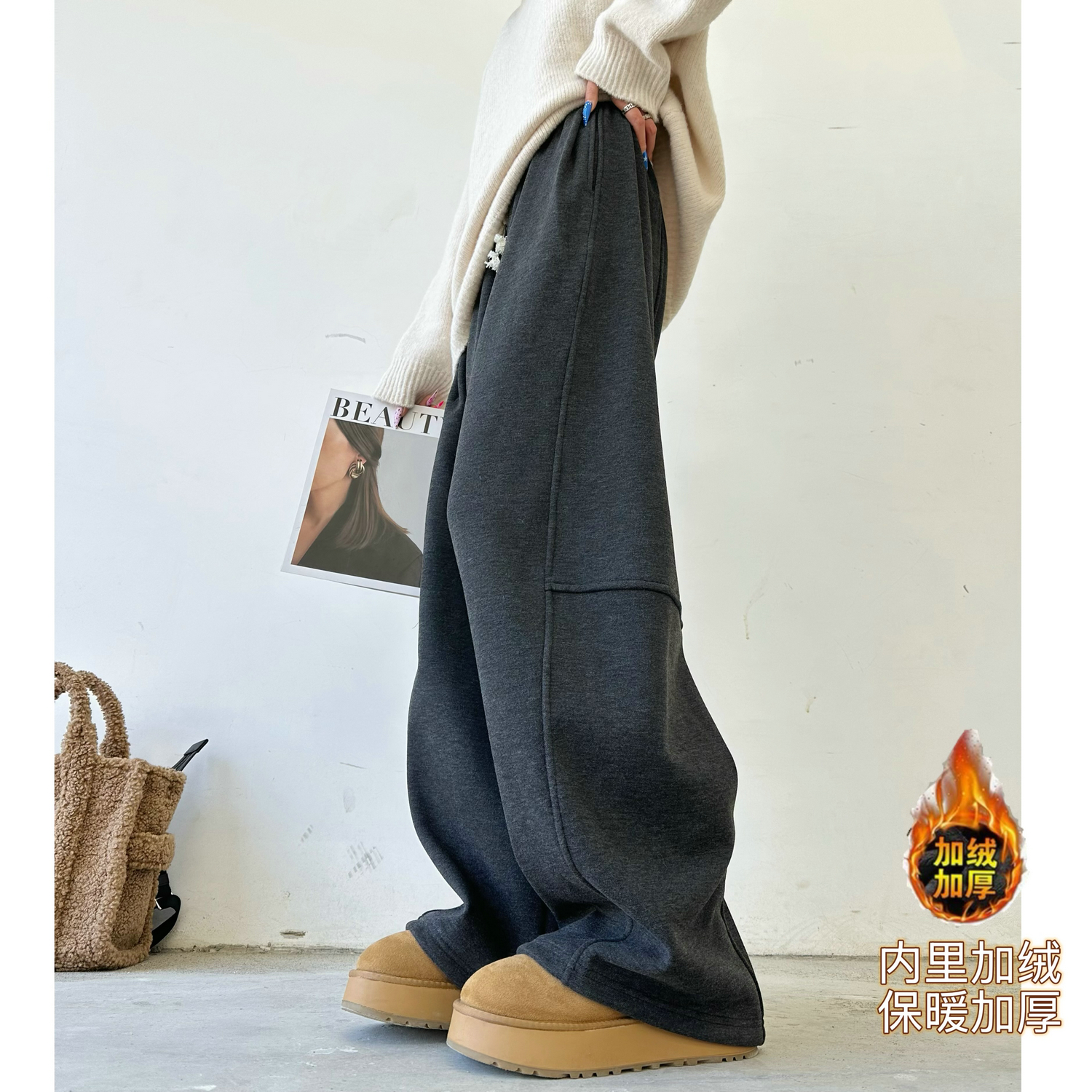 高腰原创猫猫家长裤加长女裤