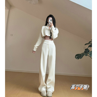 猫猫家加长女裤秋冬磨毛毛呢加长裤子女高腰直筒阔腿裤显瘦拖地裤